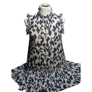 Pinch Women's Abstract Print Ruffle Trim Mock Neck Mini Dress - Size S